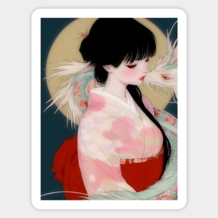 Geisha and white dragon 94002 Sticker